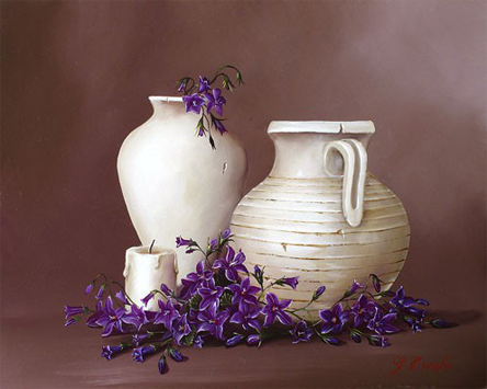 Poterie blanche et violette de Gibert Turchi